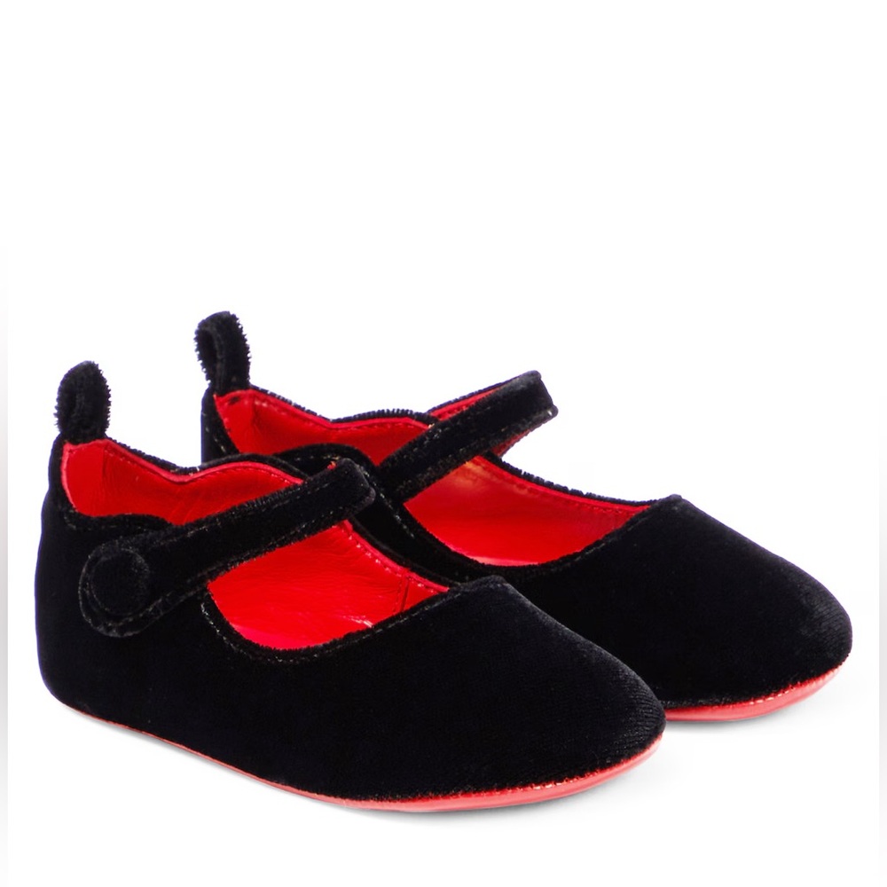Christian Louboutin Baby Love Chick Flat Black Velvet Soft Sole 19 3.5 Toddler